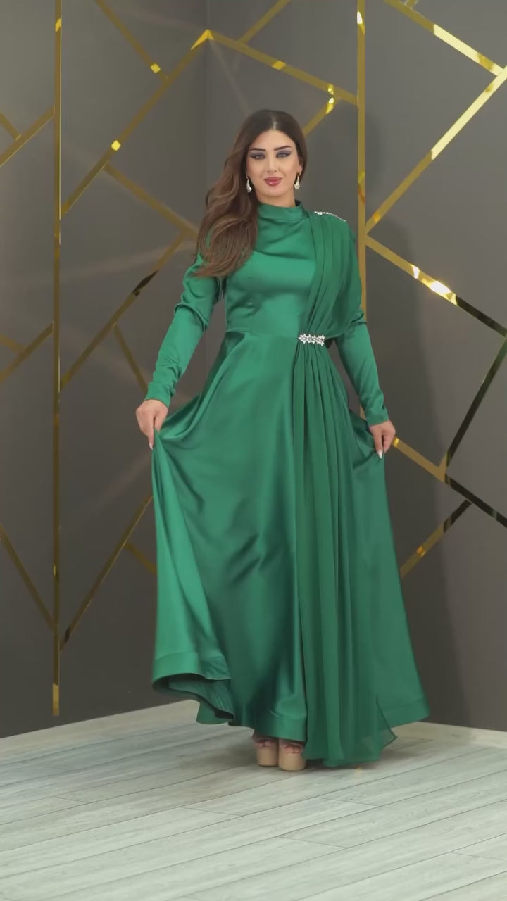 Carolina asymmetrisches Abendkleid mit rosa Schultern